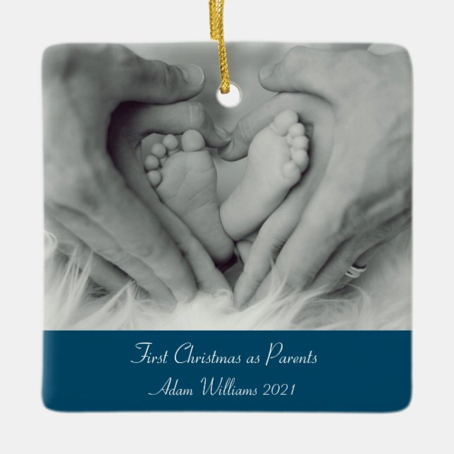 Adorno De Cerámica Primera Navidad como padres personalizados (Anverso)