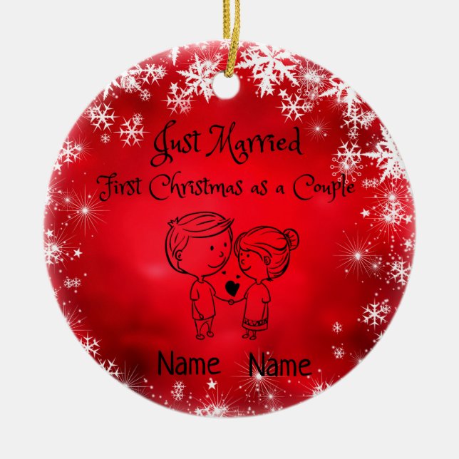 Adorno De Cerámica Primera Navidad Como Pareja - Simplemente Casada (Frente)
