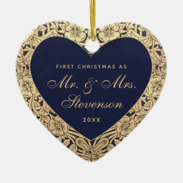 Adorno De Cerámica Primera Navidad como Rosas del Sr. Navy Blue Gold