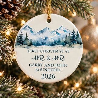 Adorno De Cerámica Primera Navidad como Sr. & Sr. Montaña Personaliza