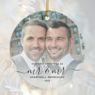 Adorno De Cerámica Primera Navidad como Sr y Sr Recuerdo LGBTQ