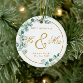 Adorno De Cerámica Primera Navidad como Sr. y Sra.