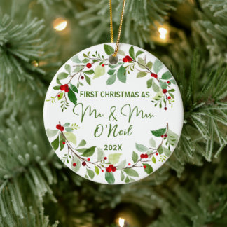 Adorno De Cerámica Primera Navidad como Sr. y Sra.