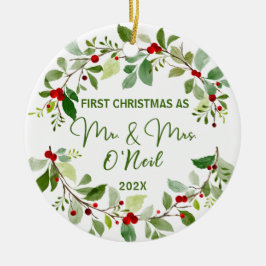 Adorno De Cerámica Primera Navidad como Sr. y Sra.