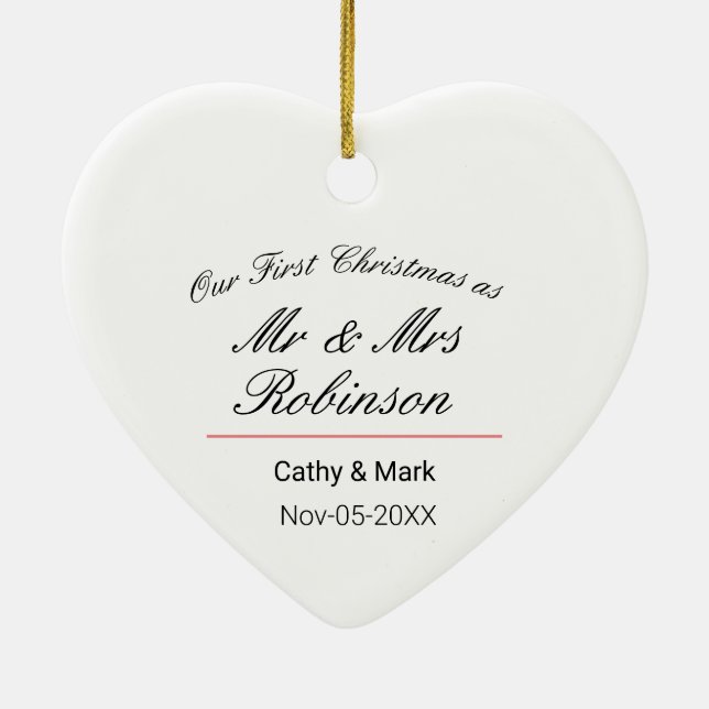 Adorno De Cerámica Primera Navidad como Sr. y Sra. (Atrás)