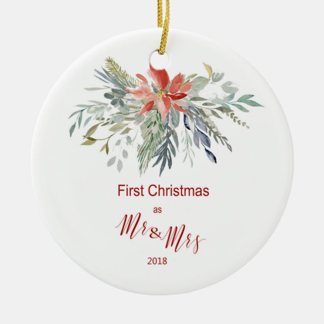 Adorno De Cerámica Primera Navidad como Sr. y Sra. 2018 (Frente)