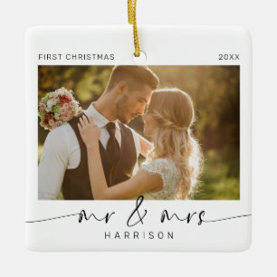 Adorno De Cerámica Primera Navidad como Sr. y Sra. Newlyweds Keepsake