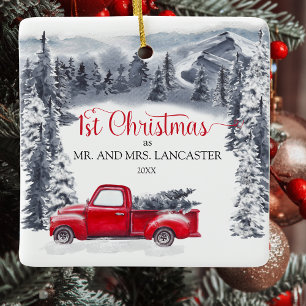 Adorno De Cerámica Primera Navidad como Sr. y Sra. Vintage Truck