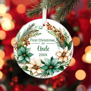 Adorno De Cerámica Primera Navidad como tío blanco poinsettias del pu