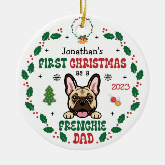 Adorno De Cerámica Primera Navidad Como Un Bulldog Francés