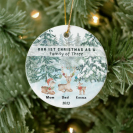 Adorno De Cerámica Primera Navidad como una familia de tres personas 