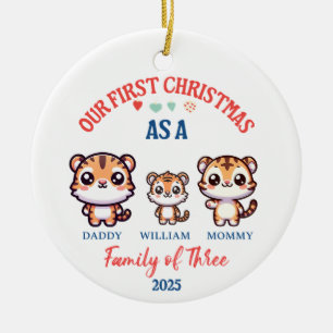 Adorno De Cerámica Primera Navidad como una familia de tres tigres ad
