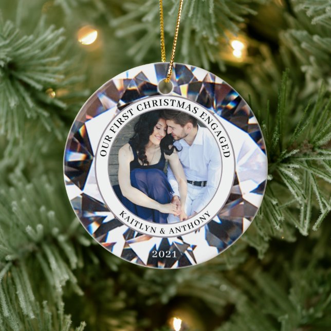 Adorno De Cerámica PRIMERA NAVIDAD COMPROMETIDA CON Diamante 2 Foto (Árbol)