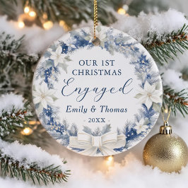 Adorno De Cerámica Primera Navidad Comprometida Corona Floral Foto