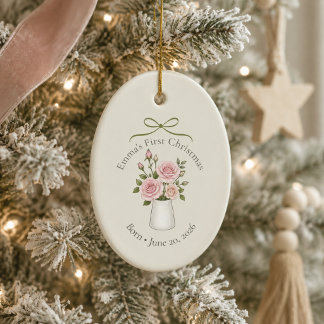 Adorno De Cerámica Primera Navidad con Flor de Cumpleaños de Junio Pe