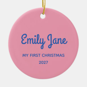 Adorno De Cerámica Primera Navidad con Foto Personalizada Rosa Azul A