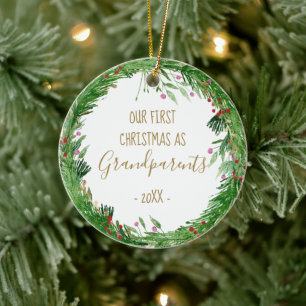 Adorno De Cerámica Primera Navidad de Abuelos Foto del Bebé en Oro