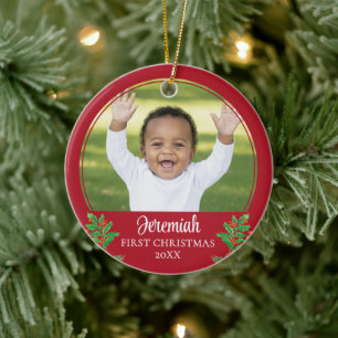 ADORNO DE CERÁMICA PRIMERA NAVIDAD DE ACEBO PERSONALIZADA PARA BEBÉ