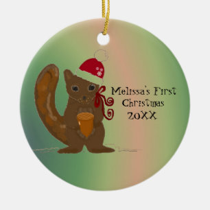 Adorno De Cerámica Primera Navidad de Bebé Ardilla