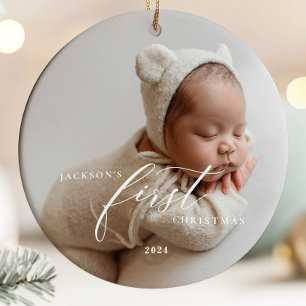 Adorno De Cerámica Primera Navidad de Bebé con Letra Blanca Elegante