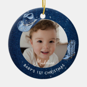 Adorno De Cerámica Primera Navidad de Bebé Denim Diamonds Vaquera Rús