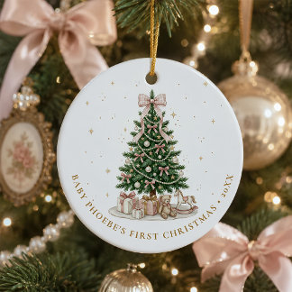 Adorno De Cerámica Primera Navidad de Bebé Niña Arco Rosa Personaliza