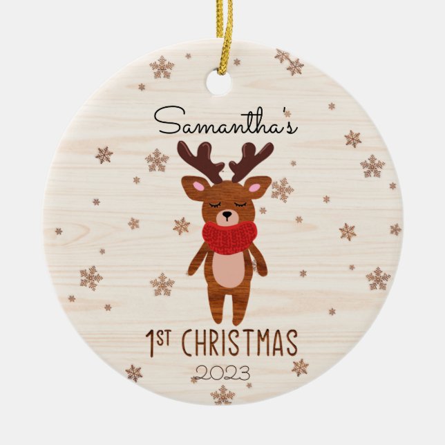 Adorno De Cerámica Primera Navidad de bebé reno de navidades (Frente)