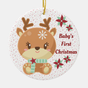 Adorno De Cerámica Primera Navidad de bebé reno personalizado