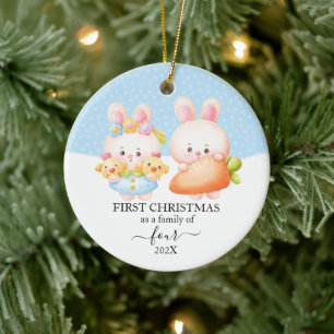Adorno De Cerámica Primera Navidad de Bunny Familia de 4