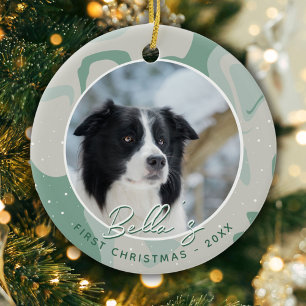 Adorno De Cerámica Primera Navidad de Cachorro Border Collie Foto Per