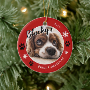 Adorno De Cerámica Primera Navidad de Cachorro Rústico Nombre de Perr