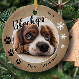 Adorno De Cerámica Primera Navidad de Cachorro Rústico Nombre de Perr