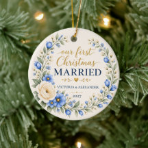 Primera Navidad de Casados Flor Silvestre Azul Rec