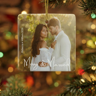 Adorno De Cerámica Primera Navidad de Casados Foto de Recién Casados