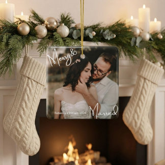 Adorno De Cerámica Primera Navidad de Casados Foto de Recién Casados