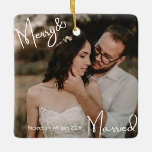 Adorno De Cerámica Primera Navidad de Casados Foto de Recién Casados