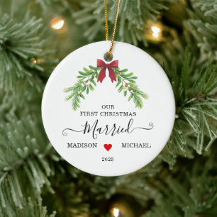 Adorno De Cerámica Primera Navidad de Casados Muérdago Fiesta