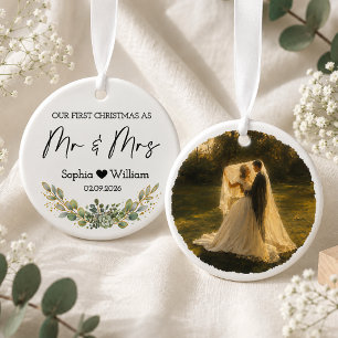 Adorno De Cerámica Primera Navidad de Casados Personalizada Foto Boda