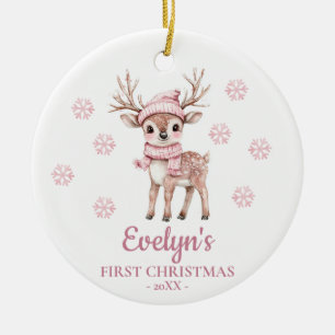 Adorno De Cerámica Primera Navidad de Cierva Personalizada para Niña
