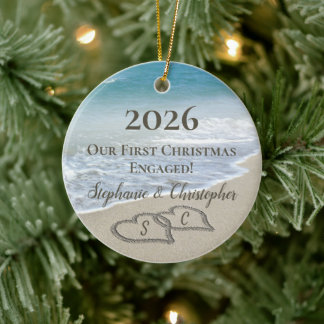 Adorno De Cerámica Primera Navidad de Compromiso 2026 Corazones de Pl