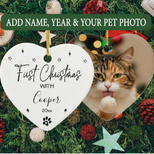 Adorno De Cerámica Primera Navidad de Gato Nombre y Foto Personalizad