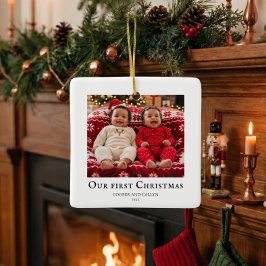 Adorno De Cerámica Primera Navidad de gemelos foto de bebé Blanco