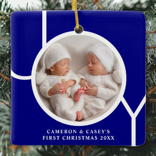 Adorno De Cerámica Primera Navidad de Gemelos Foto Personalizada Aleg