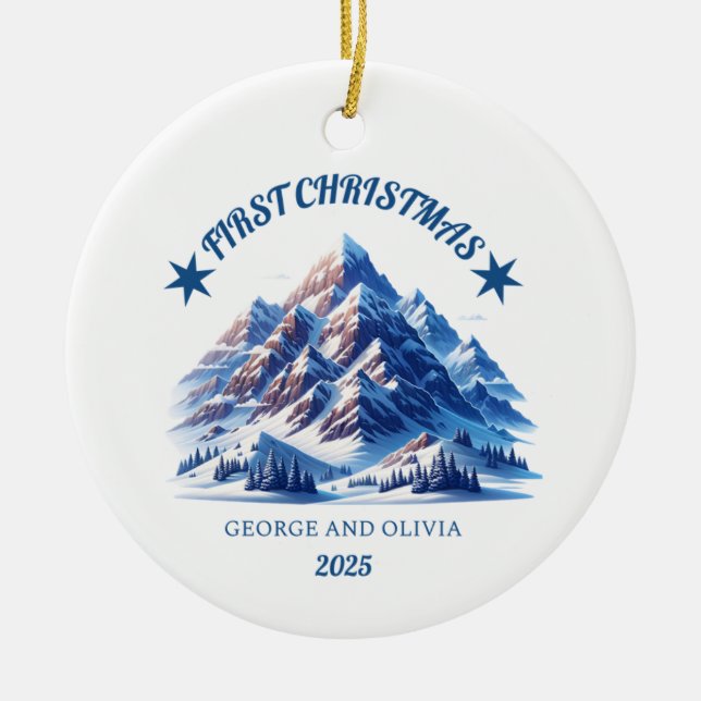 Adorno De Cerámica Primera Navidad de George y Olivia (Frente)