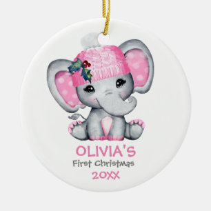 Adorno De Cerámica Primera Navidad de la bebé elefante cuta