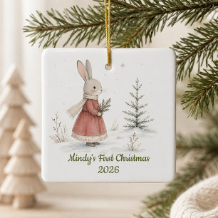 Adorno De Cerámica Primera Navidad de la Coneja Niña Personalizada