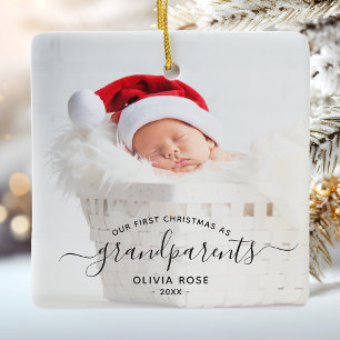 Adorno De Cerámica Primera Navidad de los Abuelos Foto Escritura Negr