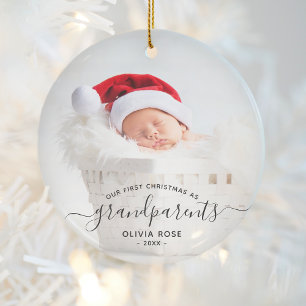 Adorno De Cerámica Primera Navidad de los Abuelos Foto Escritura Negr