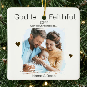 Adorno De Cerámica Primera Navidad de los Padres Año Fiel Dios Foto