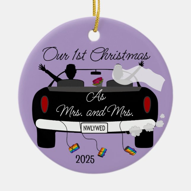 Adorno De Cerámica Primera Navidad de mujeres recién casadas Ornament (Frente)
